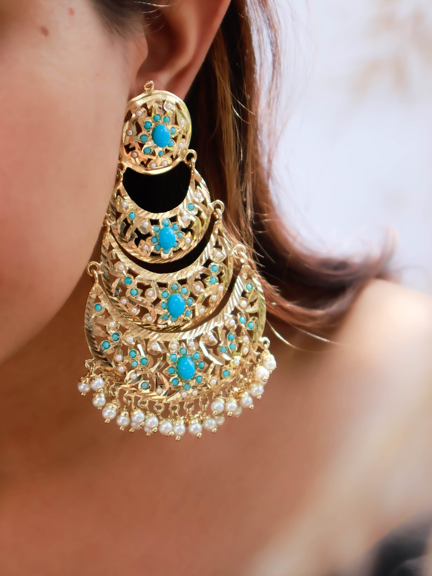 Haleh Turquoise Jadau Chandbali Earrings