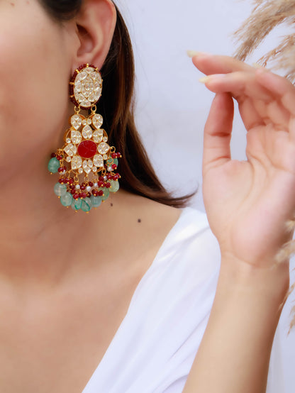 Kefi Kundan Multicolored Chandbali Earrings