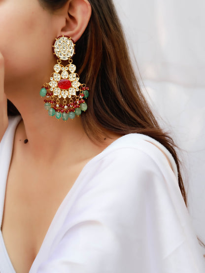 Kefi Kundan Multicolored Chandbali Earrings