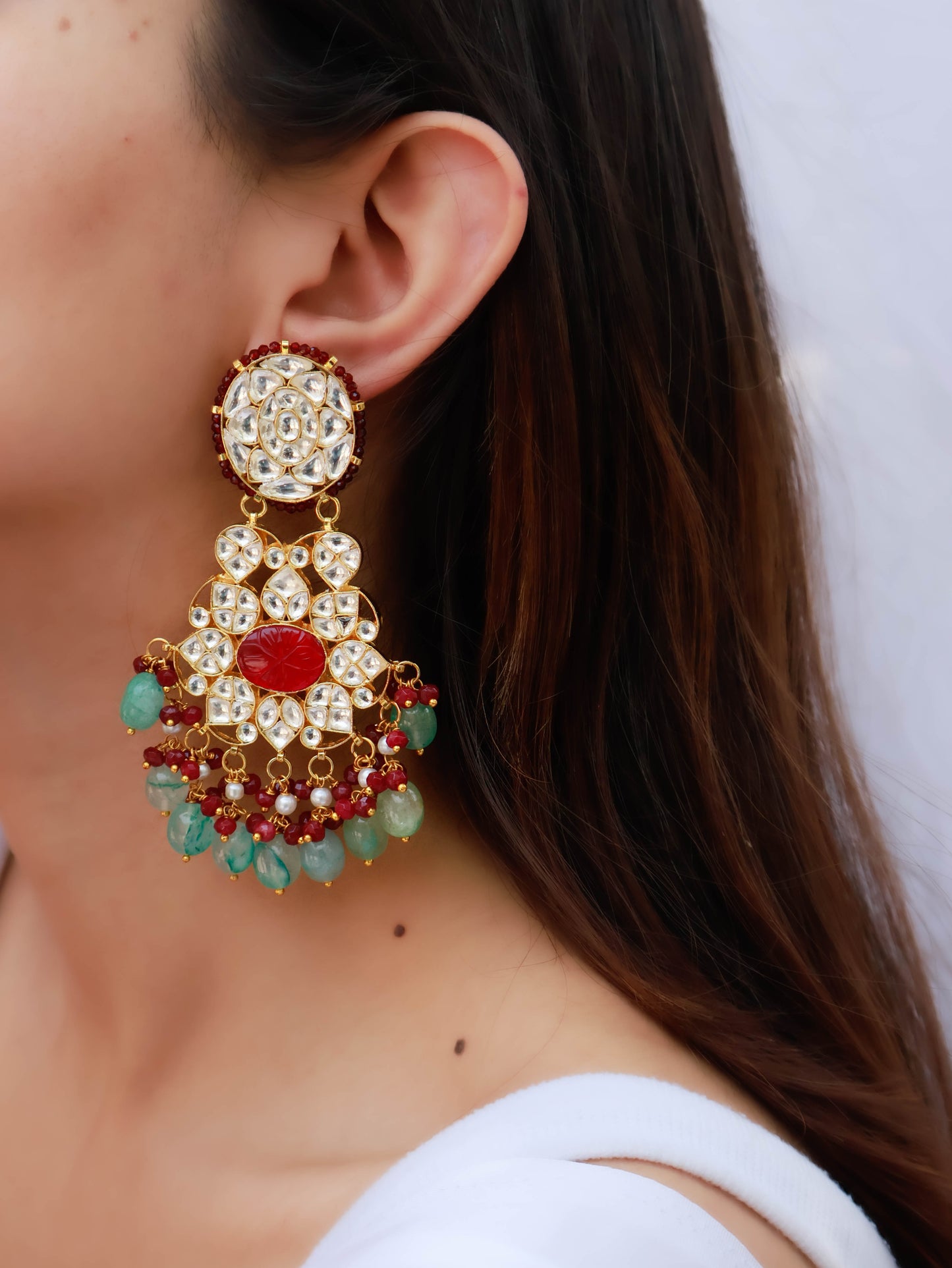 Kefi Kundan Multicolored Chandbali Earrings