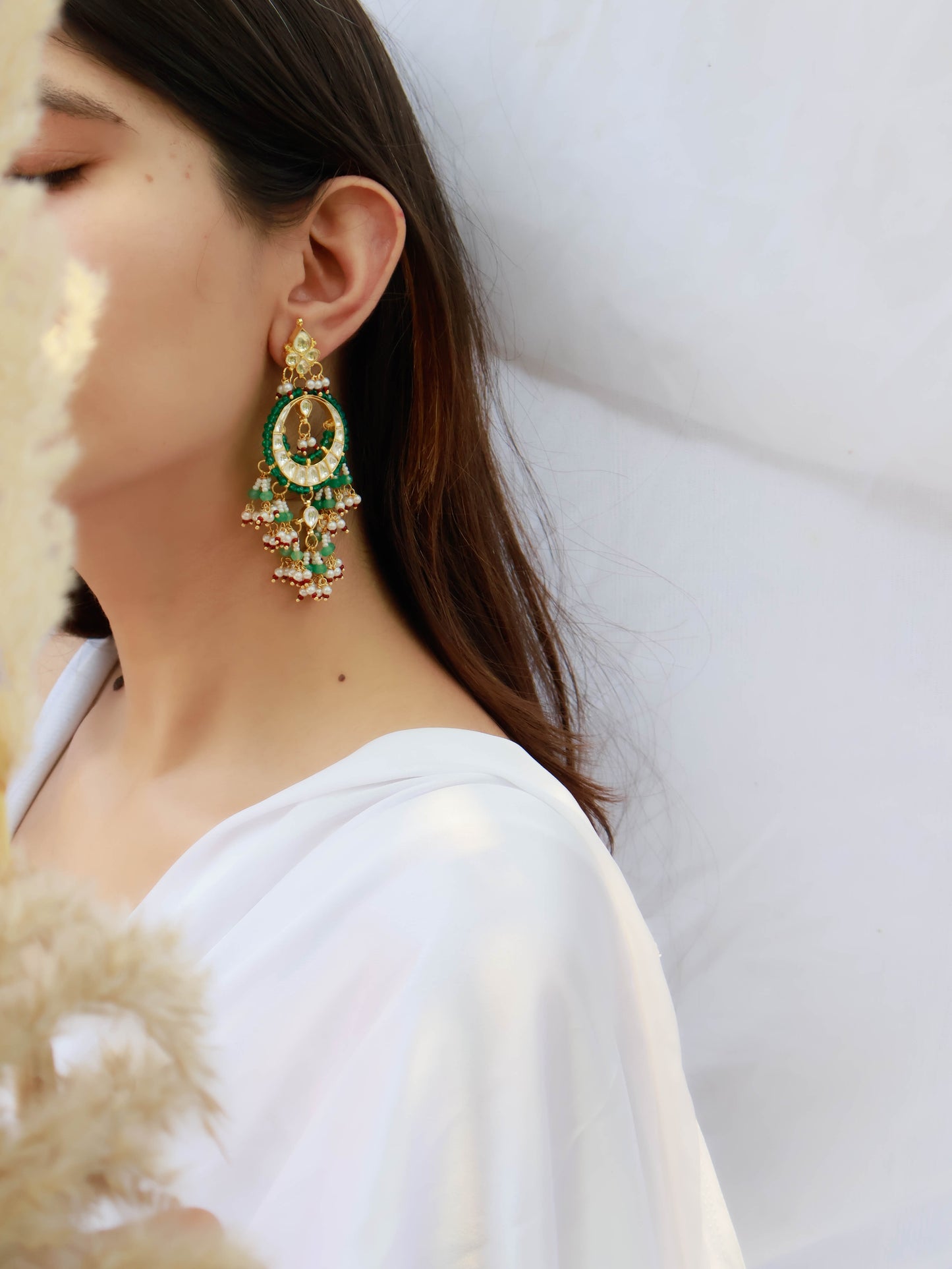 Ulfat Kundan Green Chandbali Earrings