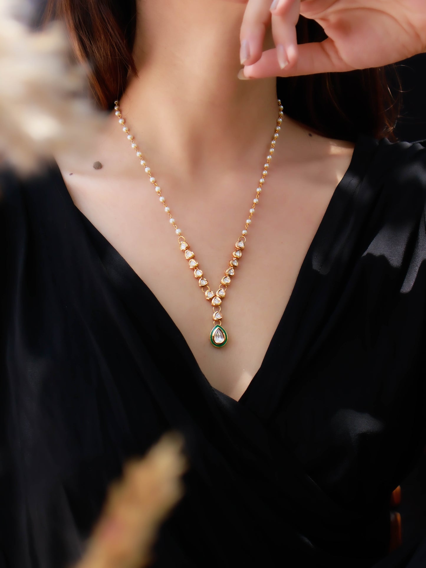 Ida Kundan and Pearl Pendant Necklace