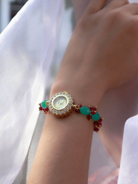 Cara Mint Green-Red Wrist Watch