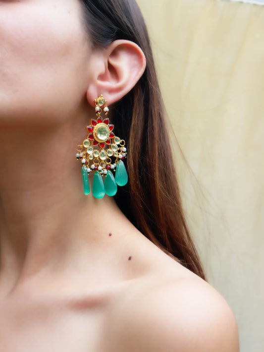 Hania Multicolored Kundan Chandbali Earrings