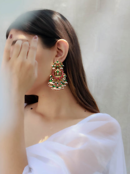 Josie Red & Green Kundan Chandbali Earrings