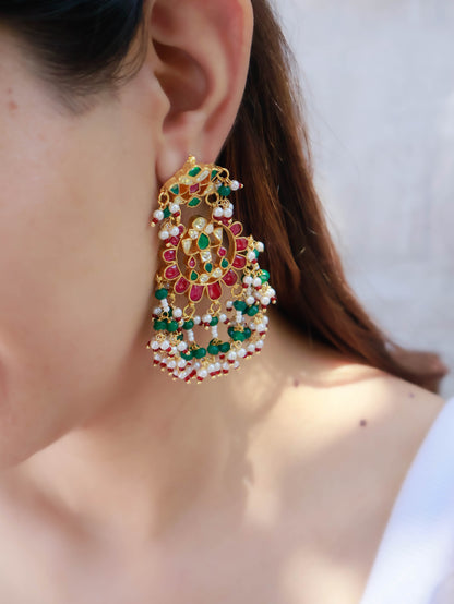 Josie Red & Green Kundan Chandbali Earrings