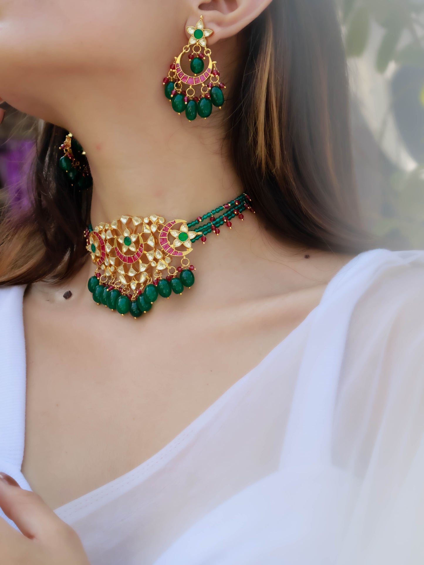 Irie Red & Green Kundan Necklace Set