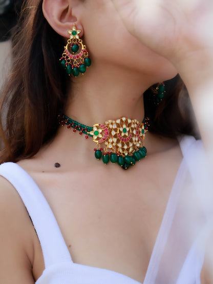 Irie Red & Green Kundan Necklace Set