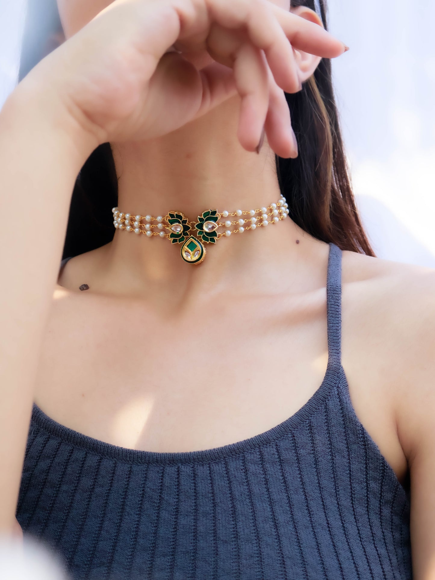 Liana Green Kundan Choker Necklace