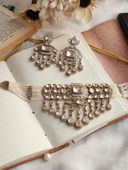 Sitara Antique  Polki Choker Necklace Set with Maangtikka