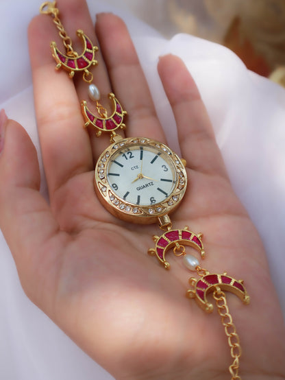 Matilde Pink Kundan Wrist Watch