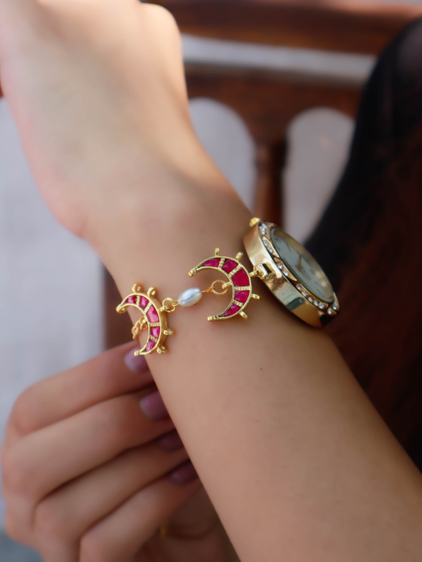 Matilde Pink Kundan Wrist Watch