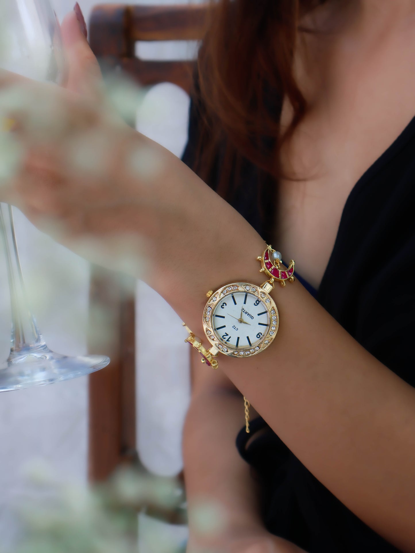 Matilde Pink Kundan Wrist Watch